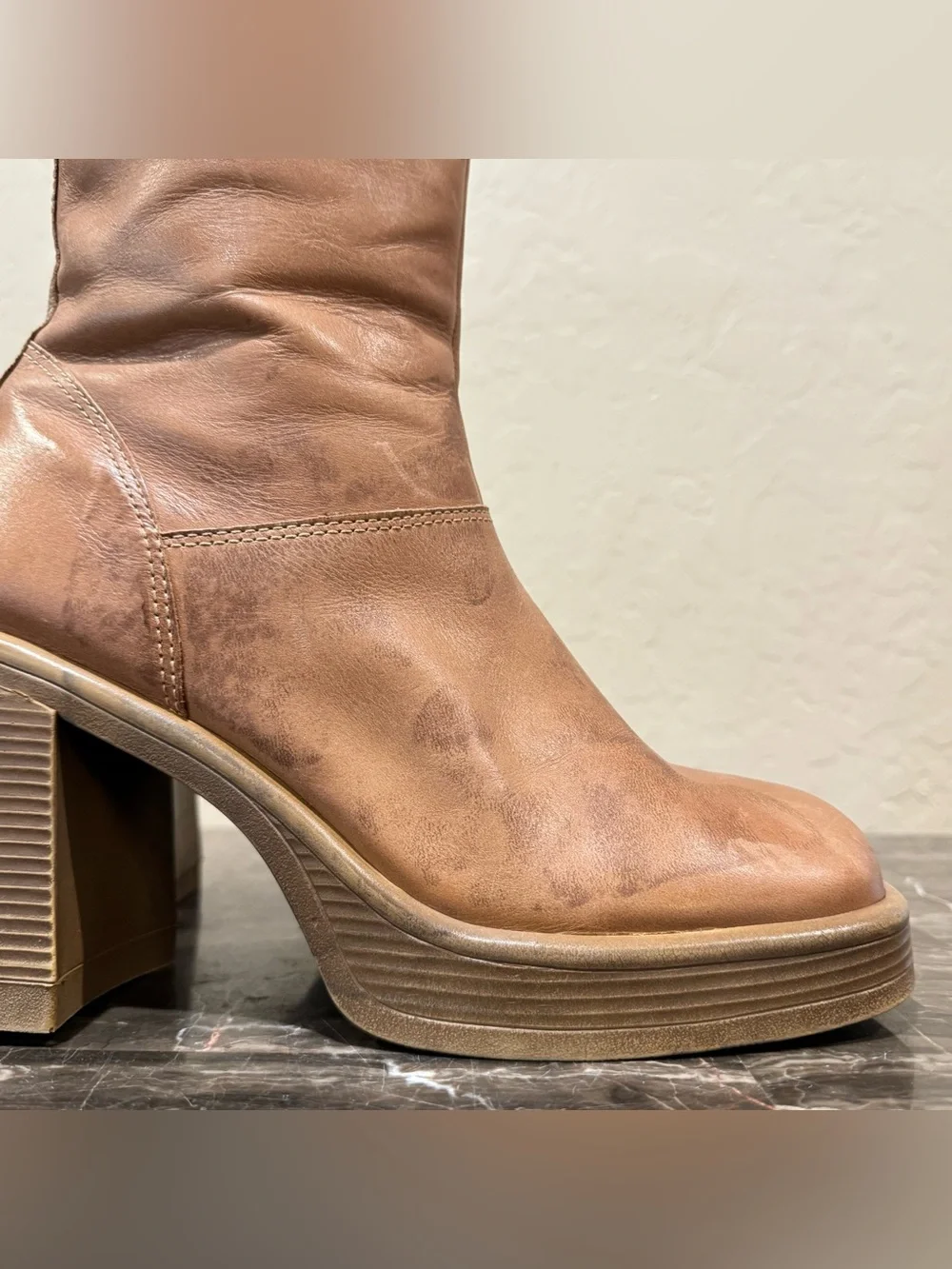 Steve Madden Fantsie Tan Leather Platform Go-Go Boots